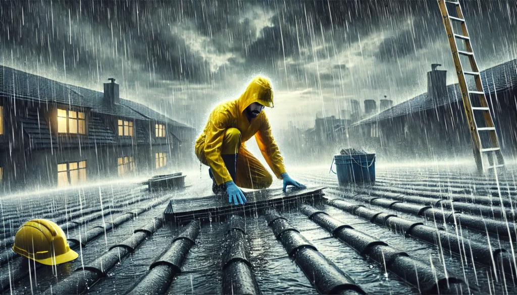 Dakdekken in de regen
