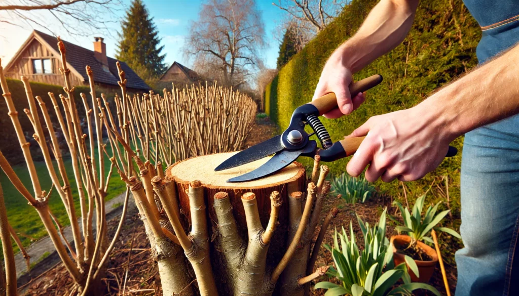 beukenhaag terugsnoeien tot op de stam